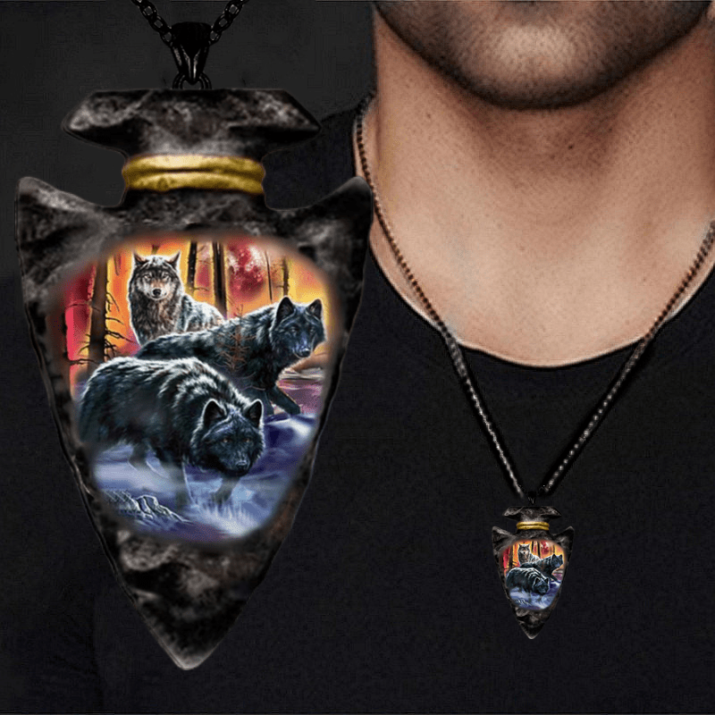 Triangle Deep Forest Wolf Pendant Necklace for Men
